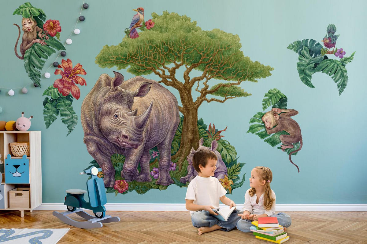 WANDAUFKLEBER 130x140cm - Zeichentrick-Wildtiere - Multicolor, Kunststoff (130/140/0.1cm) - Wallfluent