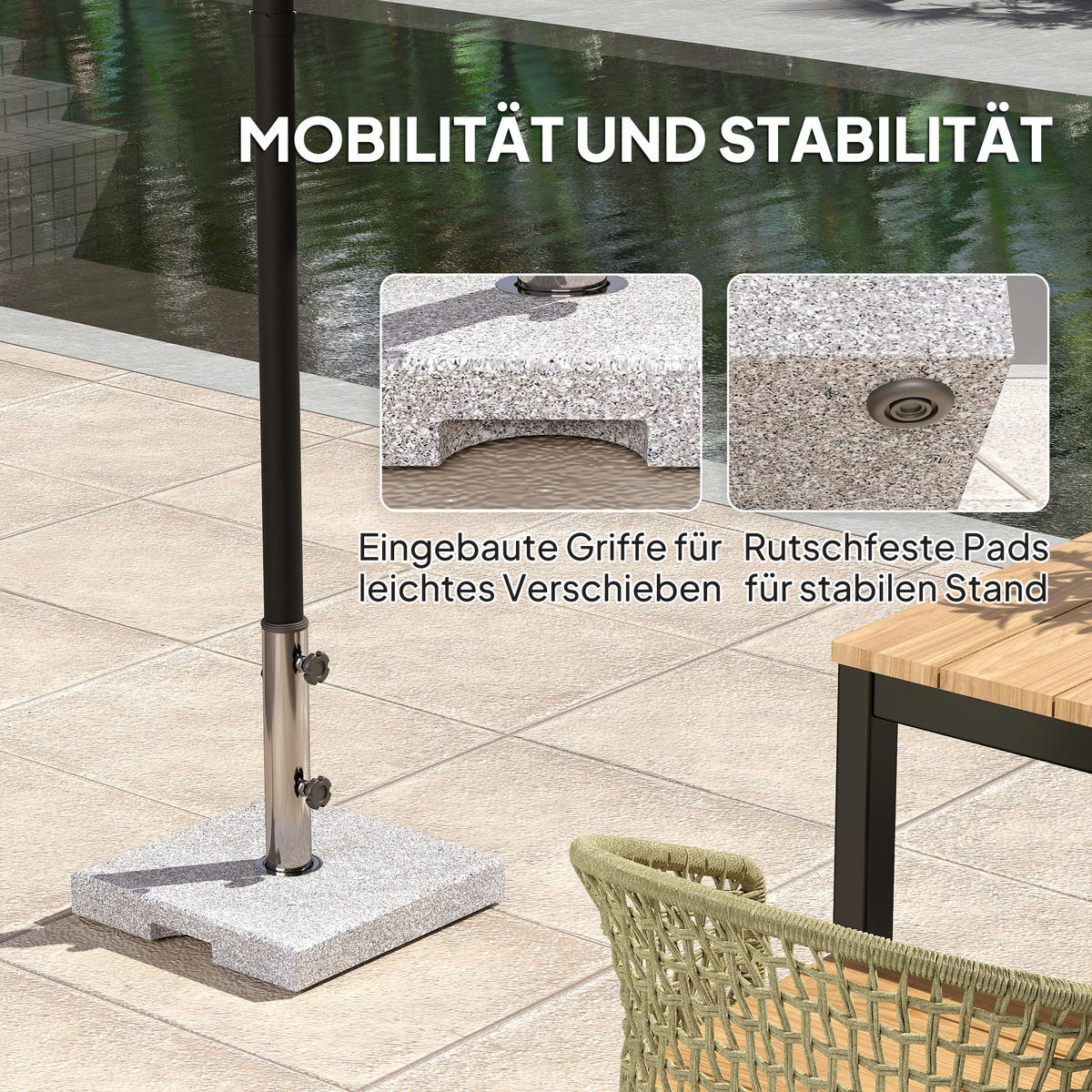 SONNENSCHIRMSTÄNDER aus Granit 21kg - Grau, Stein (38/38cm) - Outsunny