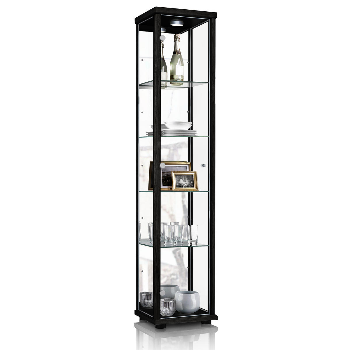 GLASVITRINE 33/37/176 cm mit Spiegel, LED & 4 höhenverstellbaren Glasböden - Transparent/Silberfarben, Glas/Holzwerkstoff (37/176/33cm) - K-Möbel