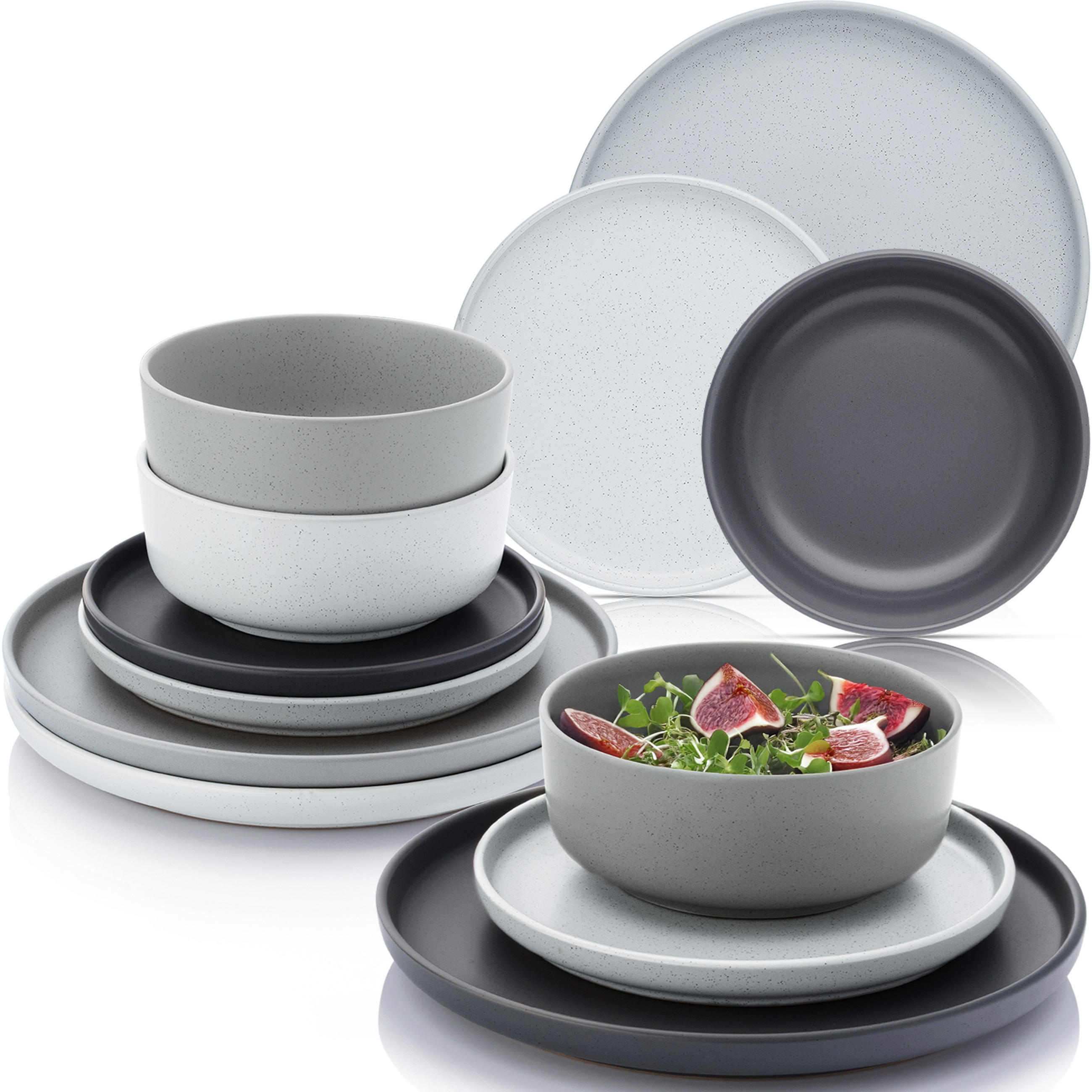 TAFELSERVICE LEEDS - 12 teilig aus Steingut - Multicolor, Stein (26.5/6.4/26.5cm) - Sänger
