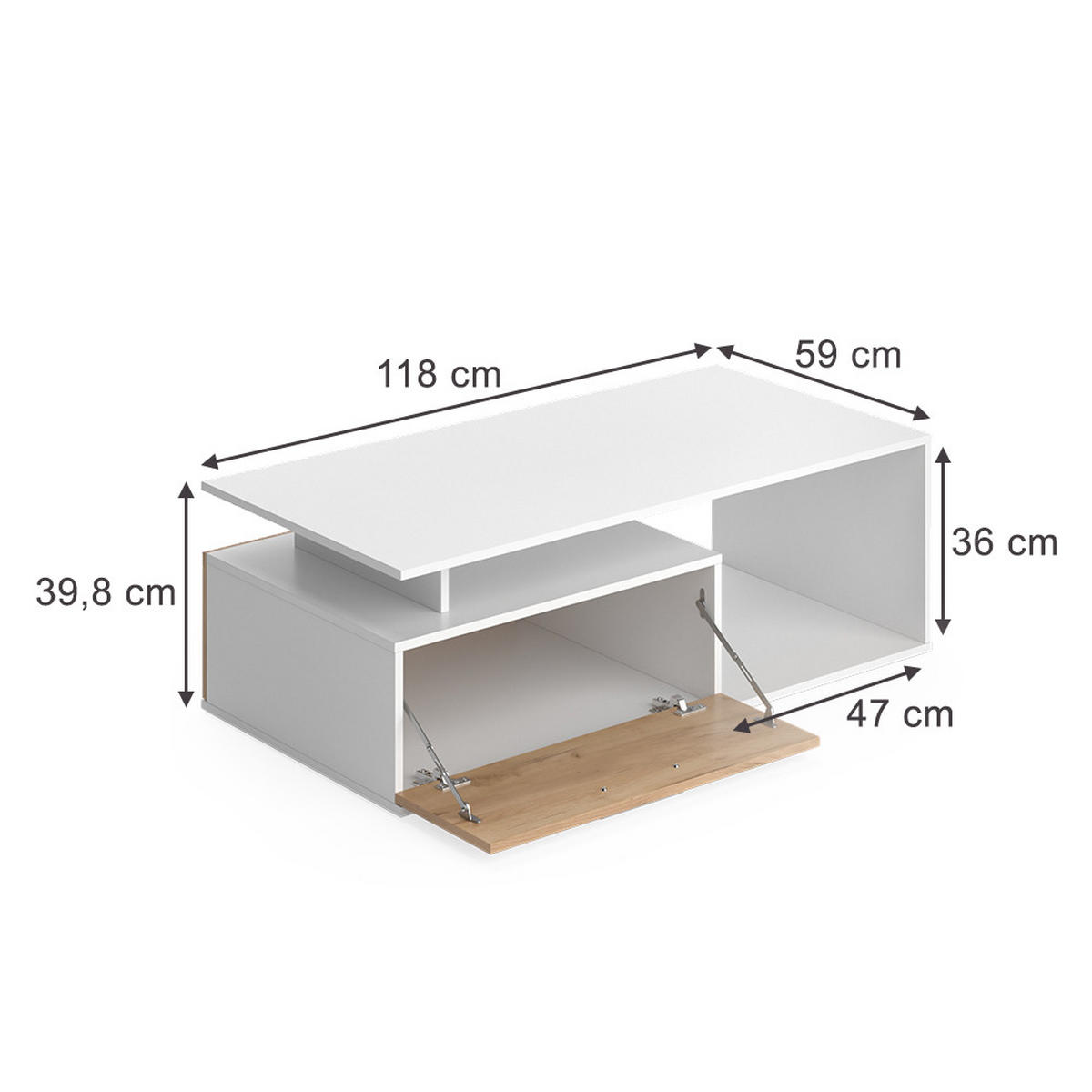 COUCHTISCH Roland Weiß/Goldkraft Eiche 118 x 59 cm - Eiche Wotan/Weiß, Holzwerkstoff (59/118/39.8cm) - Vicco