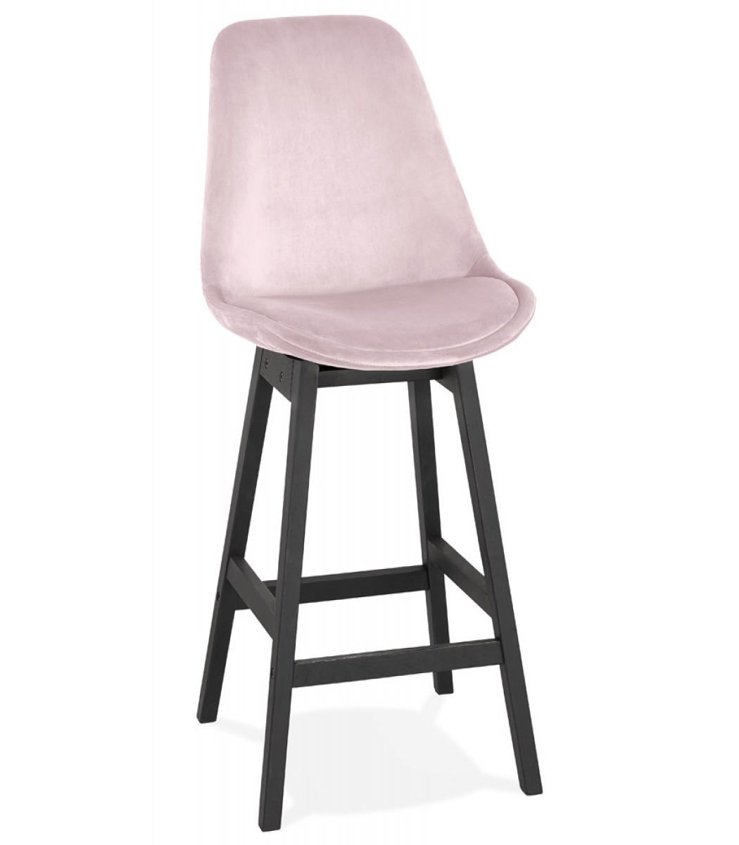 BARHOCKER mittelhoch mit Samt Sitz MORISS, Rosa-Schwarz 48x56x103 cm - Pink/Schwarz, Eichenholz/Holz (48/103/56cm) - KADIMA DESIGN