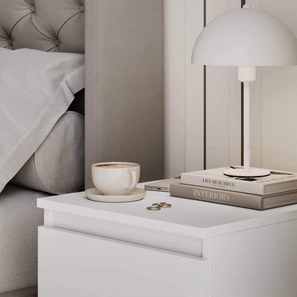 NACHTTISCH HANA W2 Weiß - Weiß, Holzwerkstoff (40/52/40cm) - Lookway