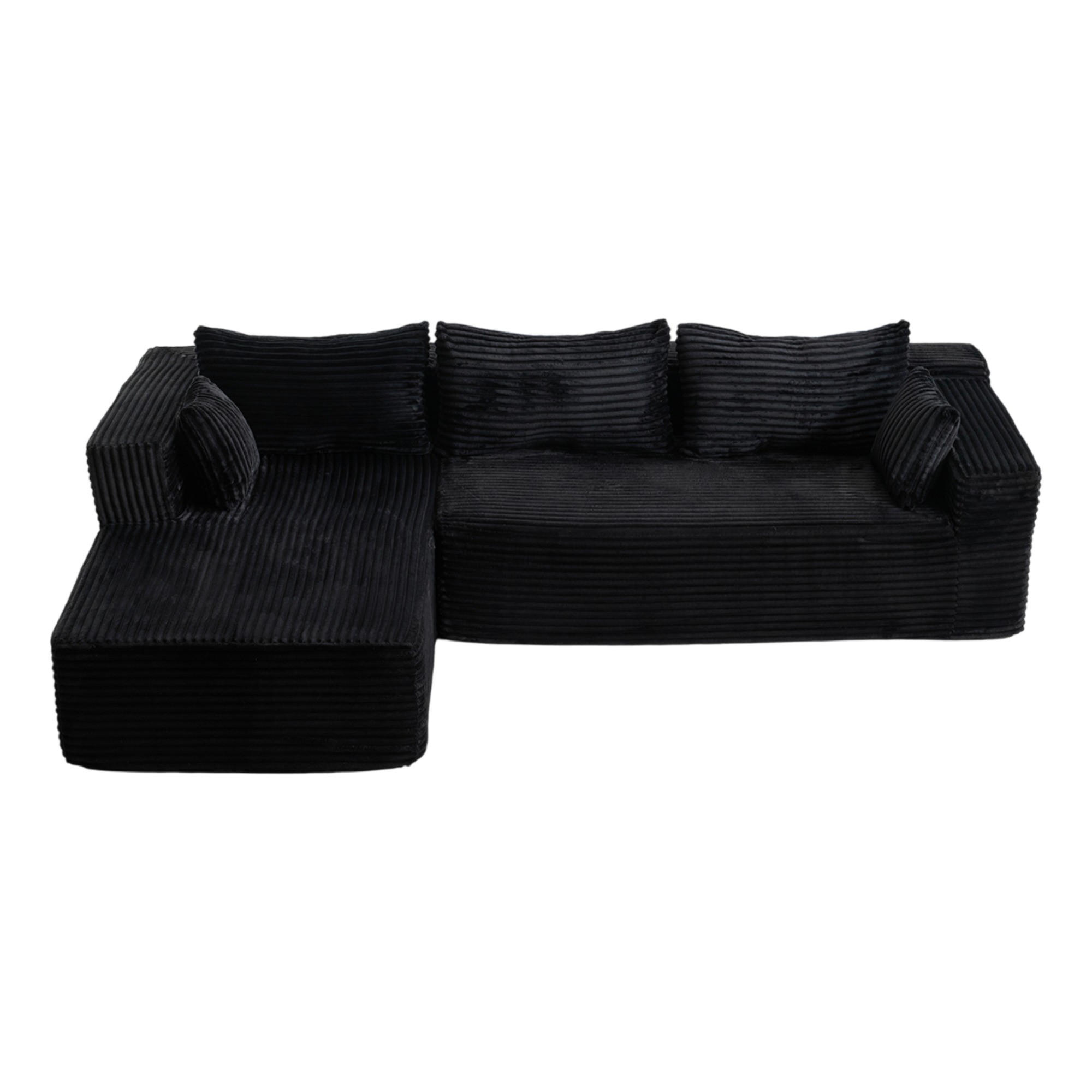 SOFA mit Chaise 2-teilig Schwarz Cord - Schwarz, Kunststoff (179/279cm) - Meubliv