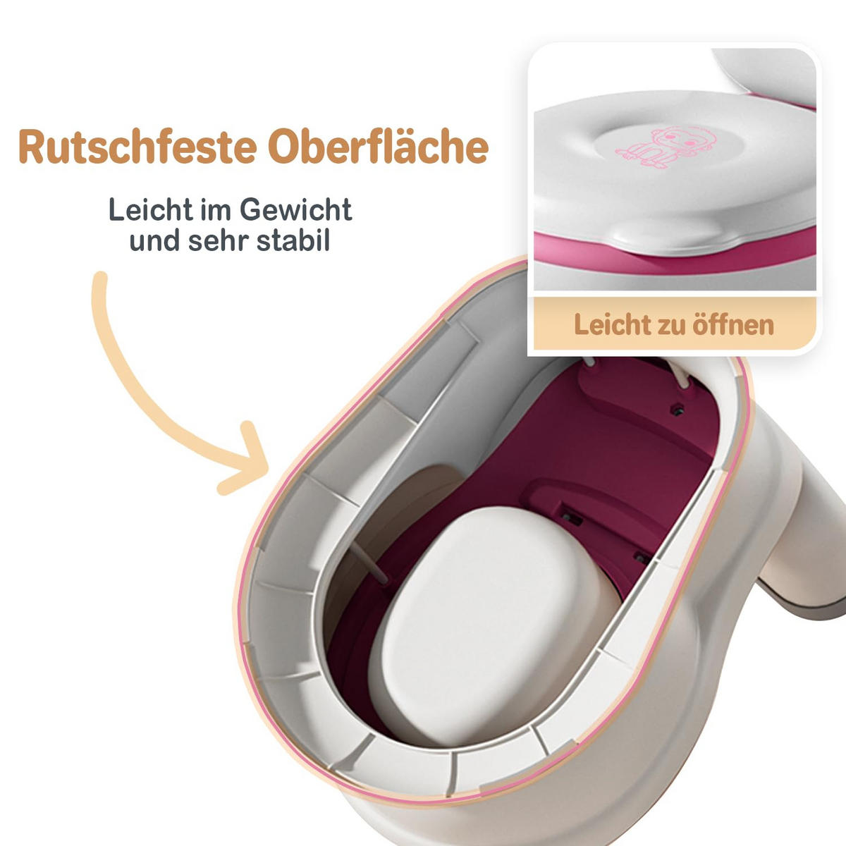 TÖPFCHEN 3-in-1 Potty Trainer & Kindertoilette Weiß Rosa - Pink/Weiß, Kunststoff (39/40cm) - Twinky