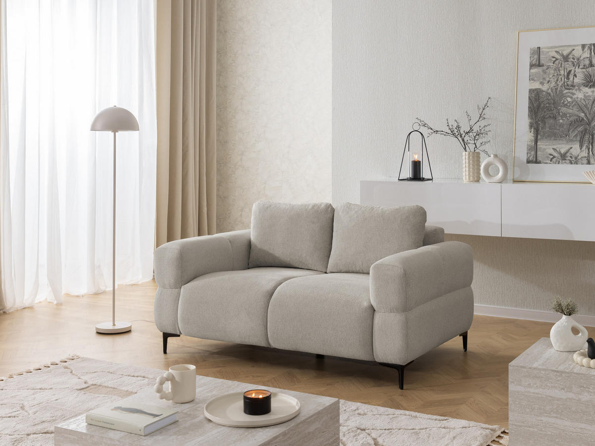 2-SITZER-SOFA Cardea in Bubble-Optik aus weichem Taupe Strukturstoff mit hohem Sitzkomfort - Taupe/Schwarz, Holz/Textil (154/80/97cm) - S-Style Möbel