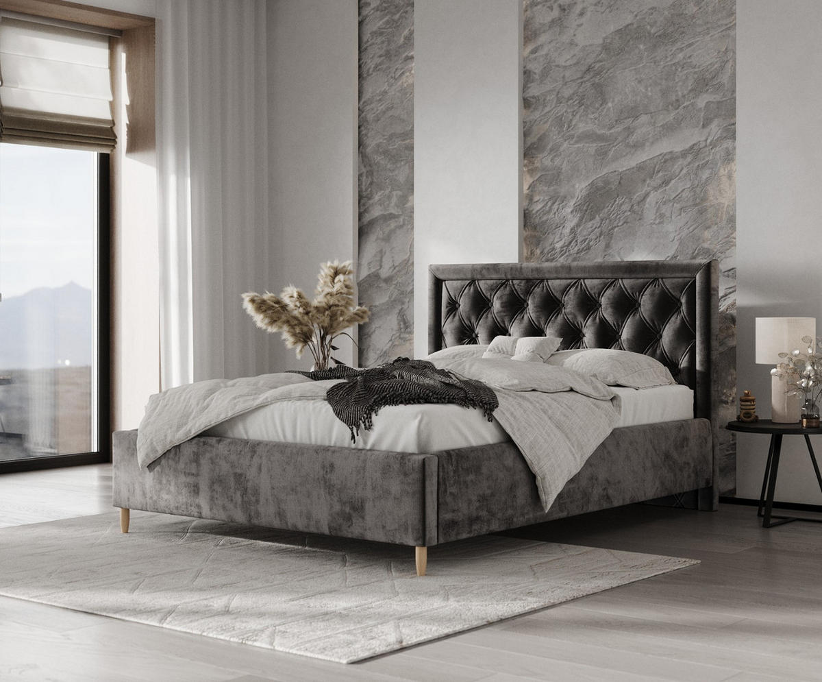 POLSTERBETT Lido 120/200 cm Anthrazit im Lotta Stoff - Anthrazit/Naturfarben, Holz/Holzwerkstoff (120/200cm) - AltaBeds