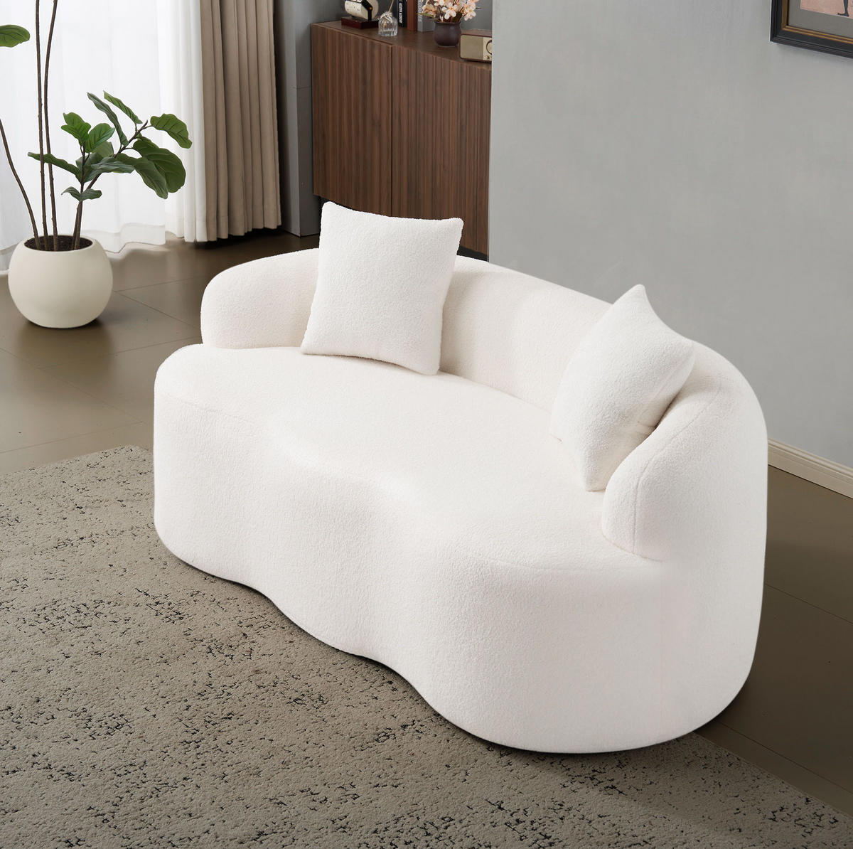 SOFA 2-Sitzer geschwungen White mit 2 Kissen - Weiß, Kunststoff (170/70/89cm) - Meubliv