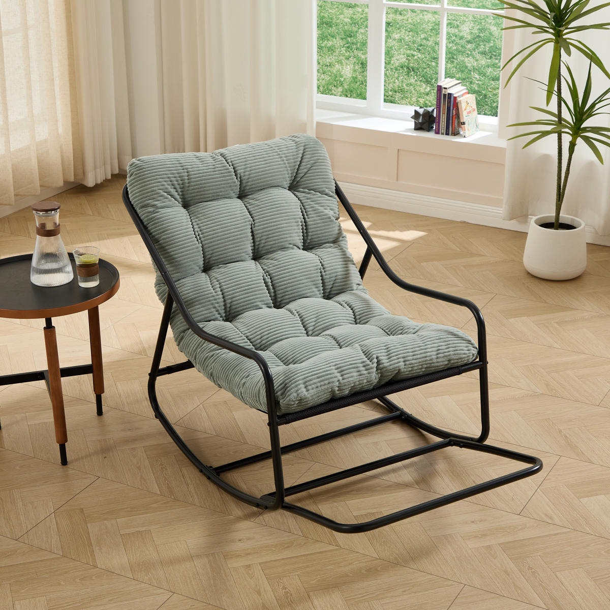 SCHAUKELSTUHL für Balkon Garten Wohnzimmer mit Beinablage und Komfortkissen Grün - Grün, Metall (75/82/116cm) - PARAFTA HOME