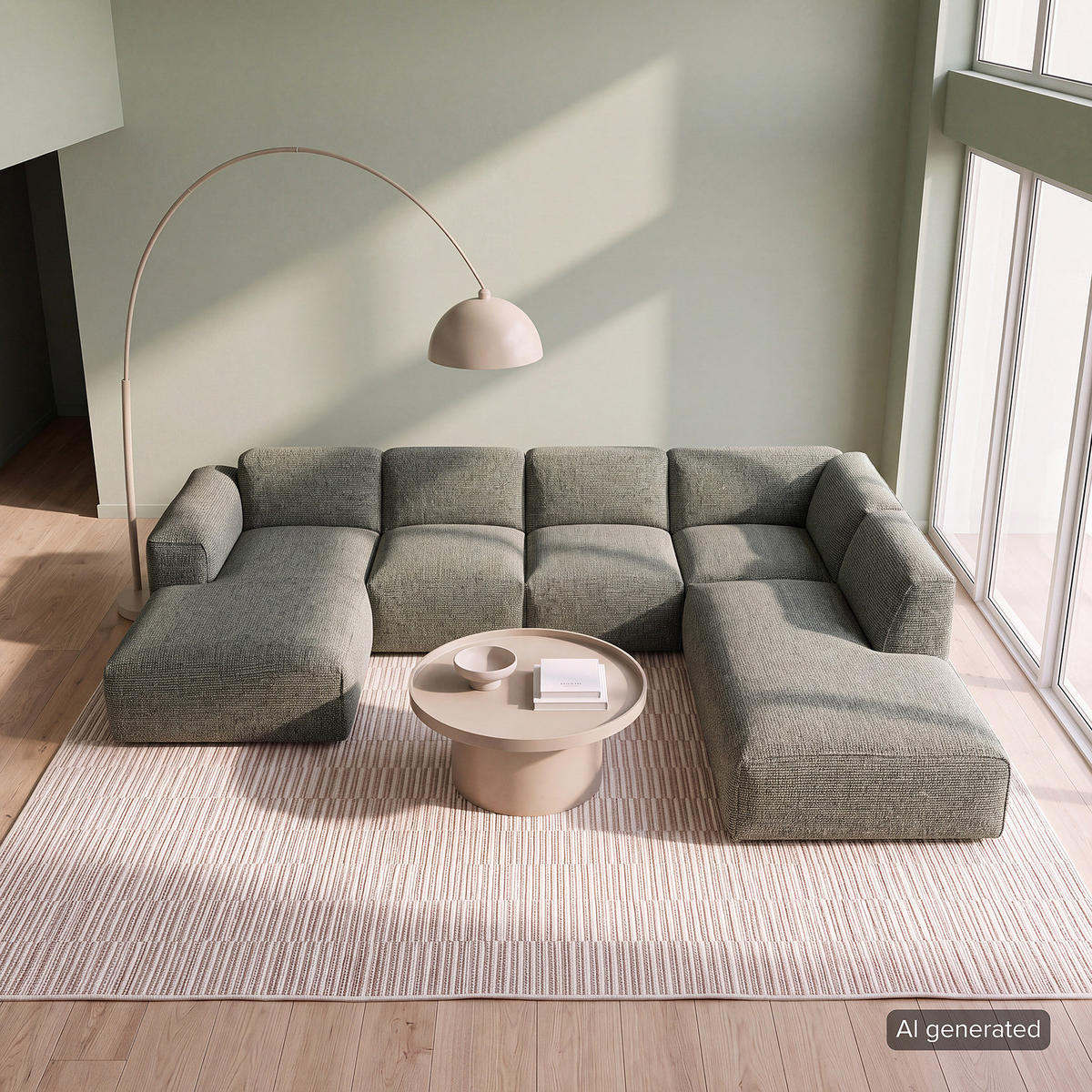 WOHNLANDSCHAFT mit Longchair - Schwarz/Grün, Kunststoff/Textil (325/71/235cm) - home24