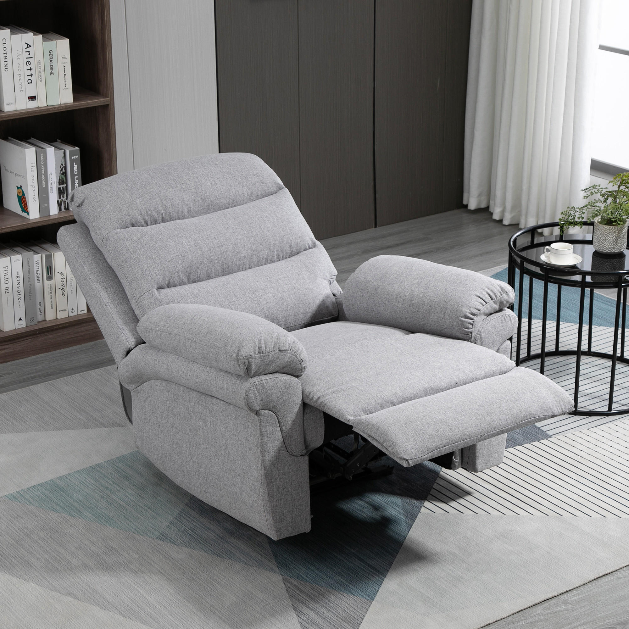 RELAXSESSEL mit Liegefunktion, Hellgrau - Hellgrau, Metall (92/102/91cm) - HOMCOM