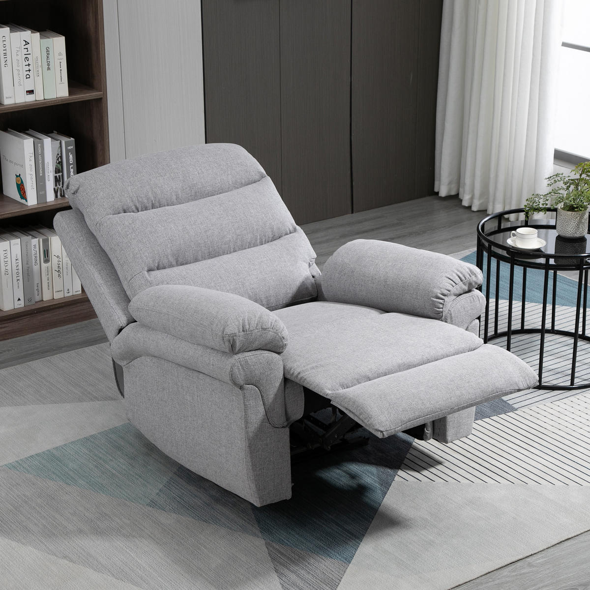 RELAXSESSEL mit Liegefunktion, Hellgrau - Hellgrau, Metall (92/102/91cm) - HOMCOM