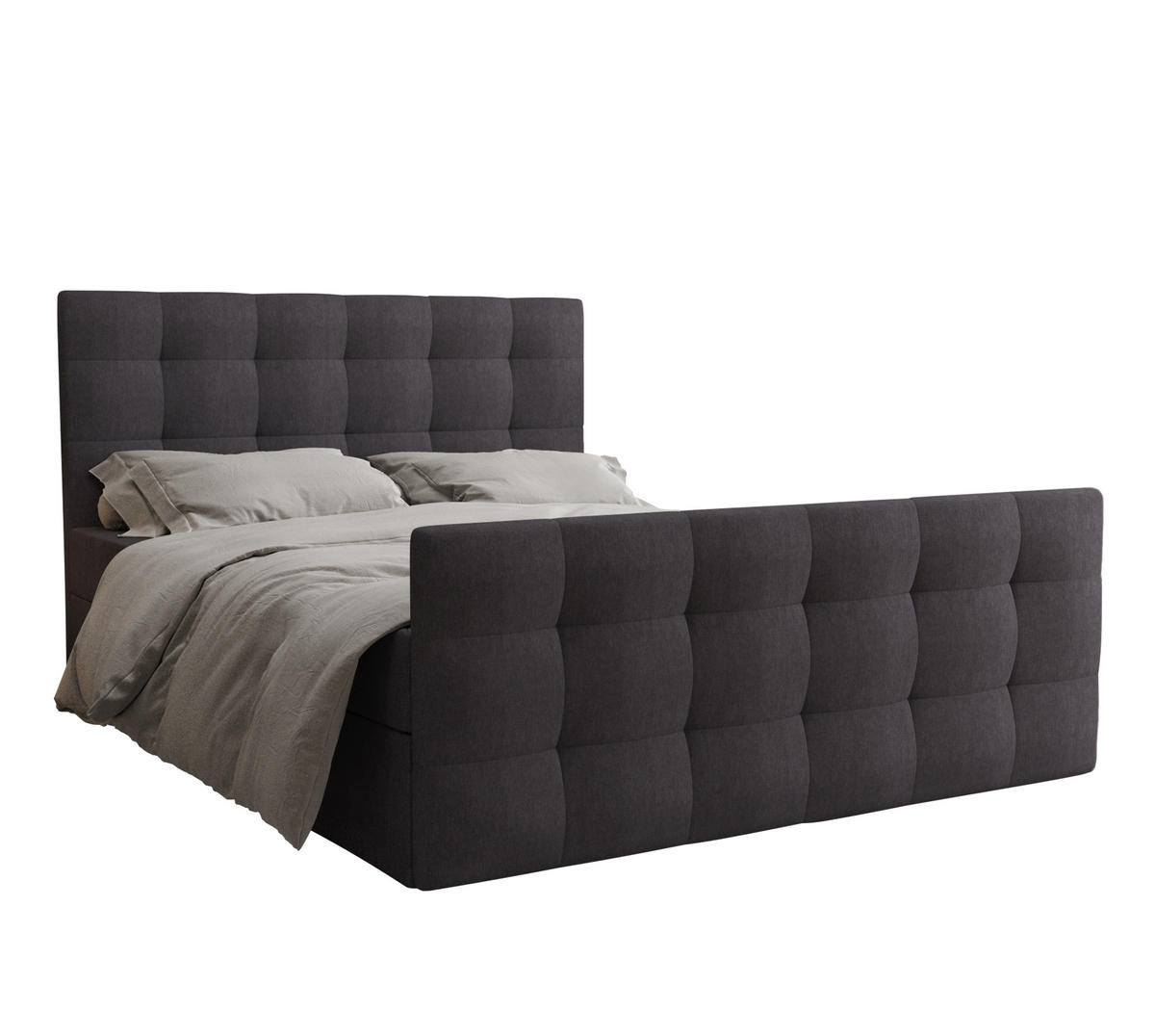 BOXBETT Orchido 140/200 cm in Grau – mit Bettkasten und Komfort - Schwarz/Grau, Holz/Holzwerkstoff (140/200cm) - AX Living