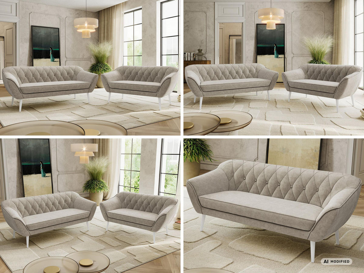 SEDACIA ZOSTAVA 3+2 PIRS - Sivobéžová Štruktúrovaná látka - Biele nohy - biela/sivobéžová, kompozitné drevo/textil (180/75/74cm) - MKS