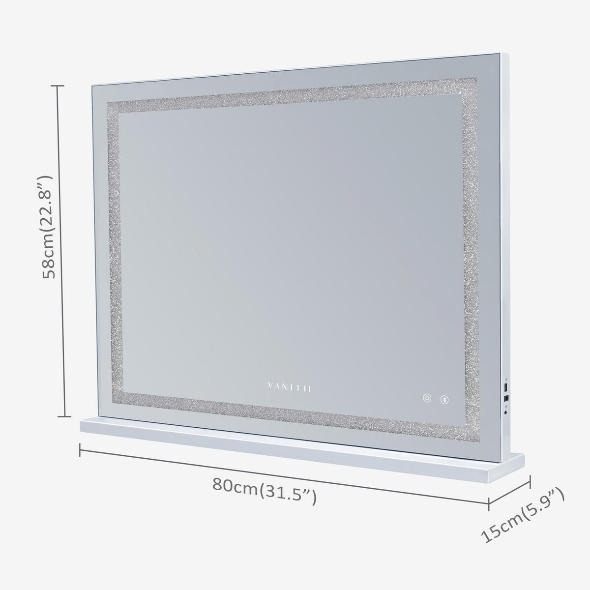 SCHMINKTISCH mit 11 Schubladen 130/55/81 CM und LED Lichtleiste gestreute Diamanten und Bluetooth 80 x 58 CM - Weiß, Holz/Metall (130/81/55cm) - VANITII