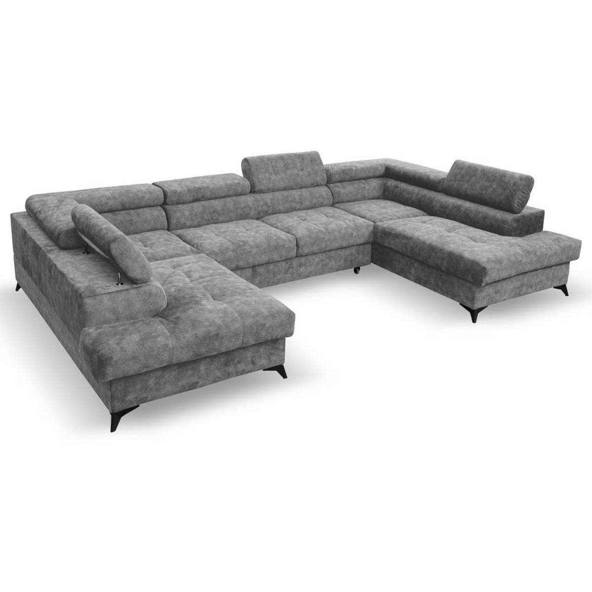 WOHNLANDSCHAFT Sorento U mit Schlaffunktion grau - Schwarz/Grau, Textil/Metall (345/87/205cm) - Beautysofa