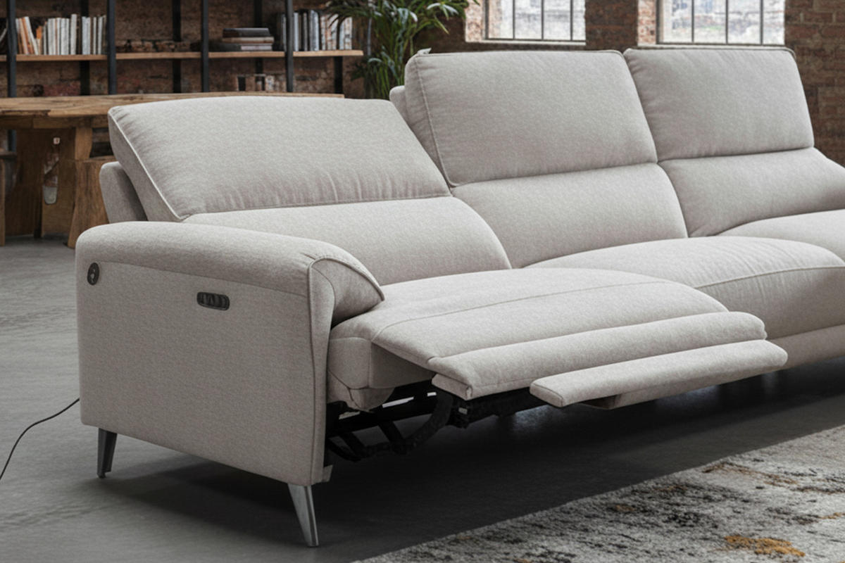 ECKSOFA ADRIANA Hellgrau Flachgewebe Relaxfunktion - Hellgrau/Schwarz, Textil/Metall (280/163cm) - KAWOLA