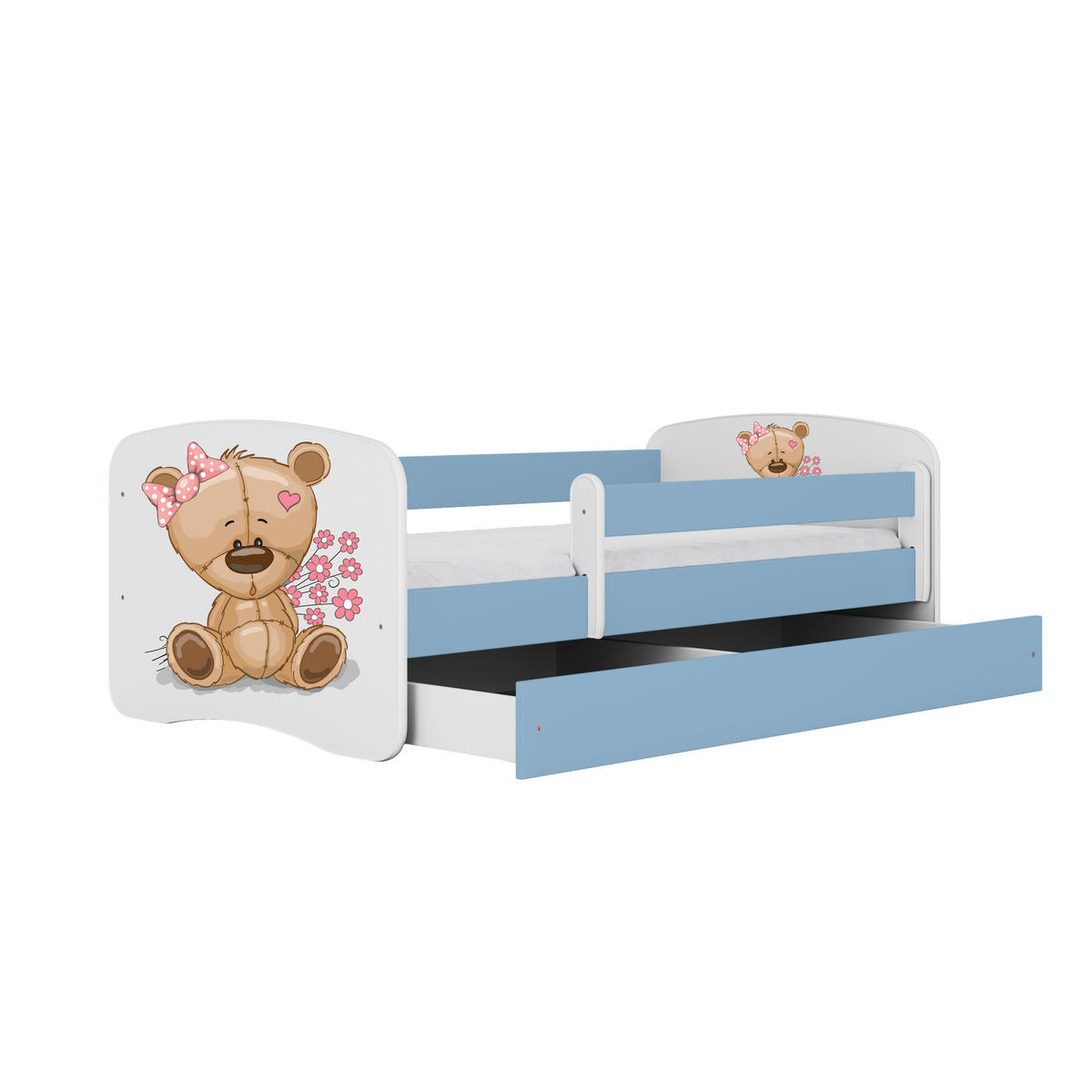 KINDERBETT Teddybärblumen mit Schublade und Matratze 180/80 - Blau, Holzwerkstoff (80/180cm) - RAUMHIRSCH FURNITURE