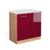 KÜCHENUNTERSCHRANK R-Line Bordeaux Hochglanz 80 cm AP Marmor - Bordeaux/Eiche Wotan, Holzwerkstoff (80/81.6/60cm) - Vicco