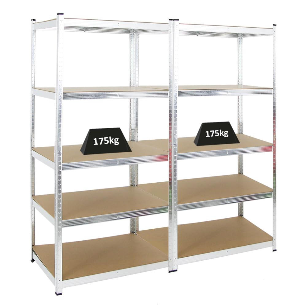 SCHWERLASTREGAL Ragnar 2er-Set mit 2x 180x90x60 cm Fachlast 175 kg Verzinkt - Silberfarben, Metall (180/180/60cm) - PROREGAL