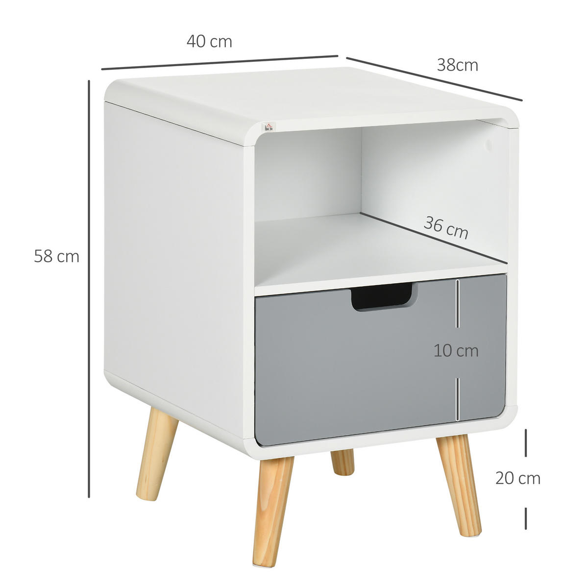 NACHTTISCH, MDF, Weiß, 40 x 38 x 58 cm - Weiß, Metall (38/58/40cm) - HOMCOM