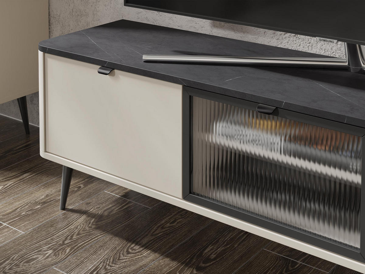TV-ELEMENT Marly 2K1W RE12 - Kaschmir/Goldfarben, Holzwerkstoff/Metall (160/52/40cm) - MIRJAN24
