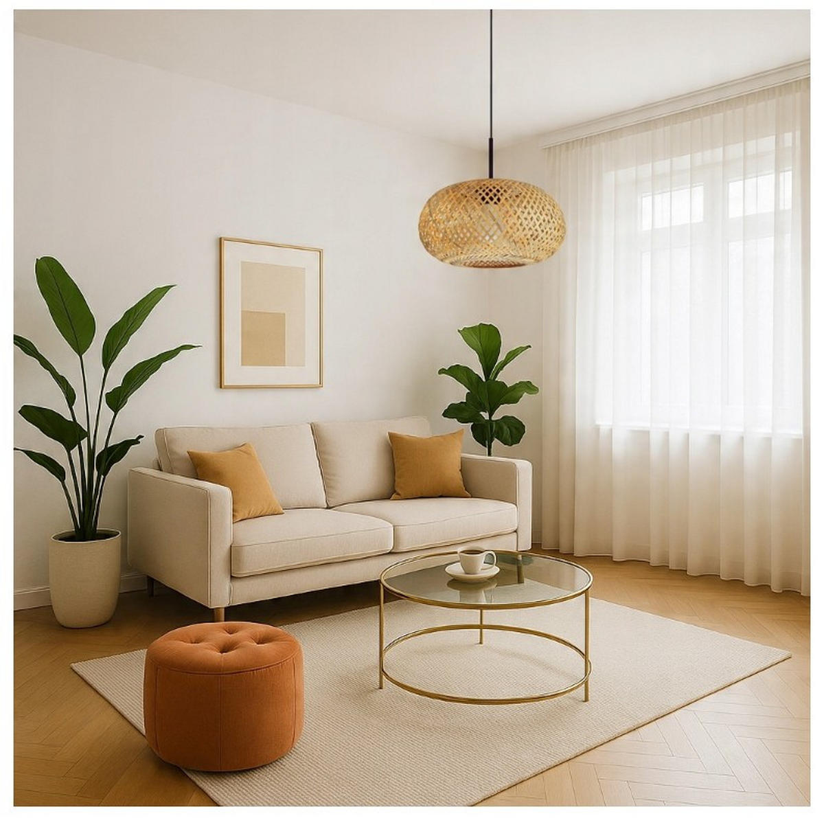 PENDELLEUCHTE BOHO - Beige, Holz/Metall (40/40/100cm) - kiki design