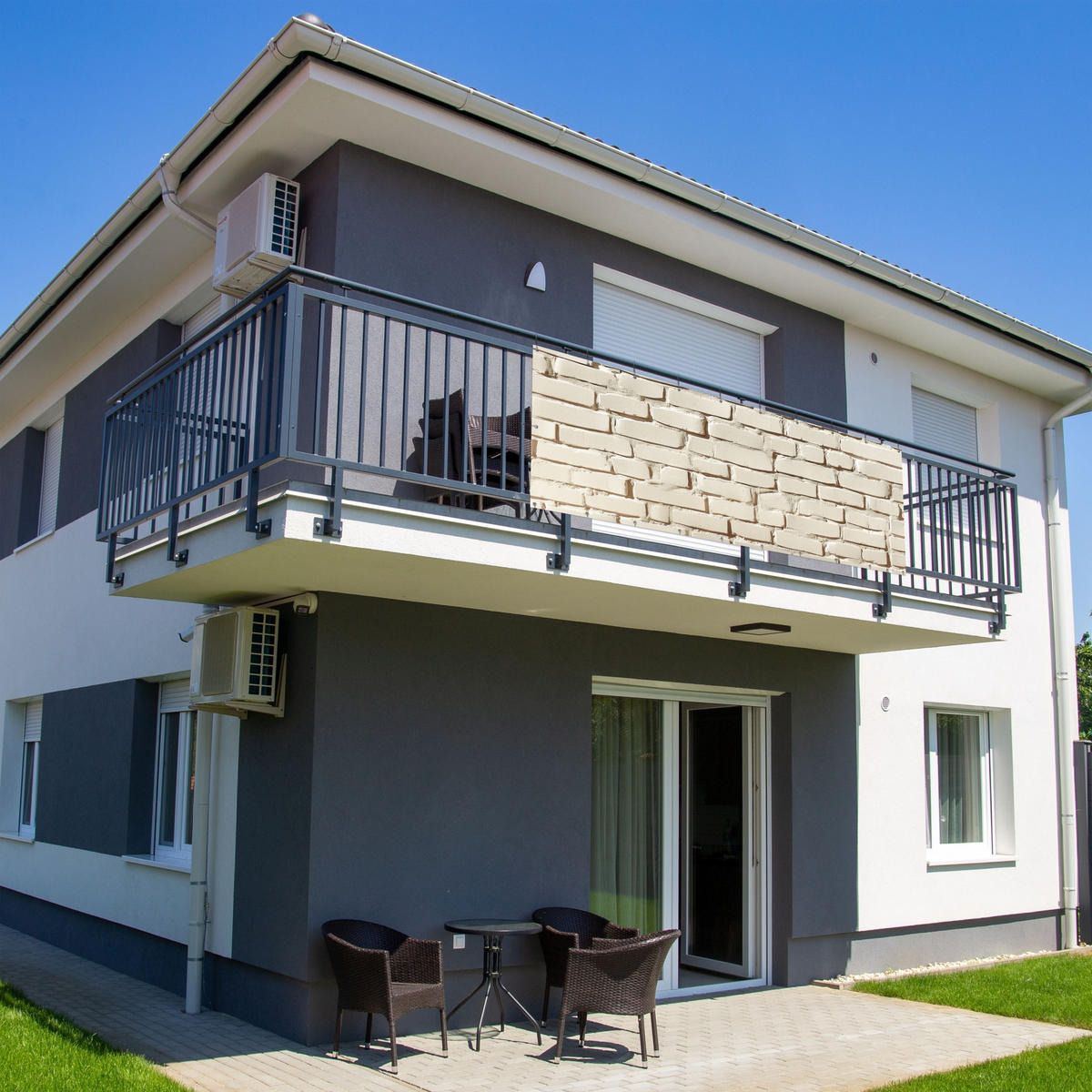 BALKON-SICHTSCHUTZ Ziegel - Wand - Licht - Weiß - Creme, Kunststoff (300/110cm) - MuchoWow