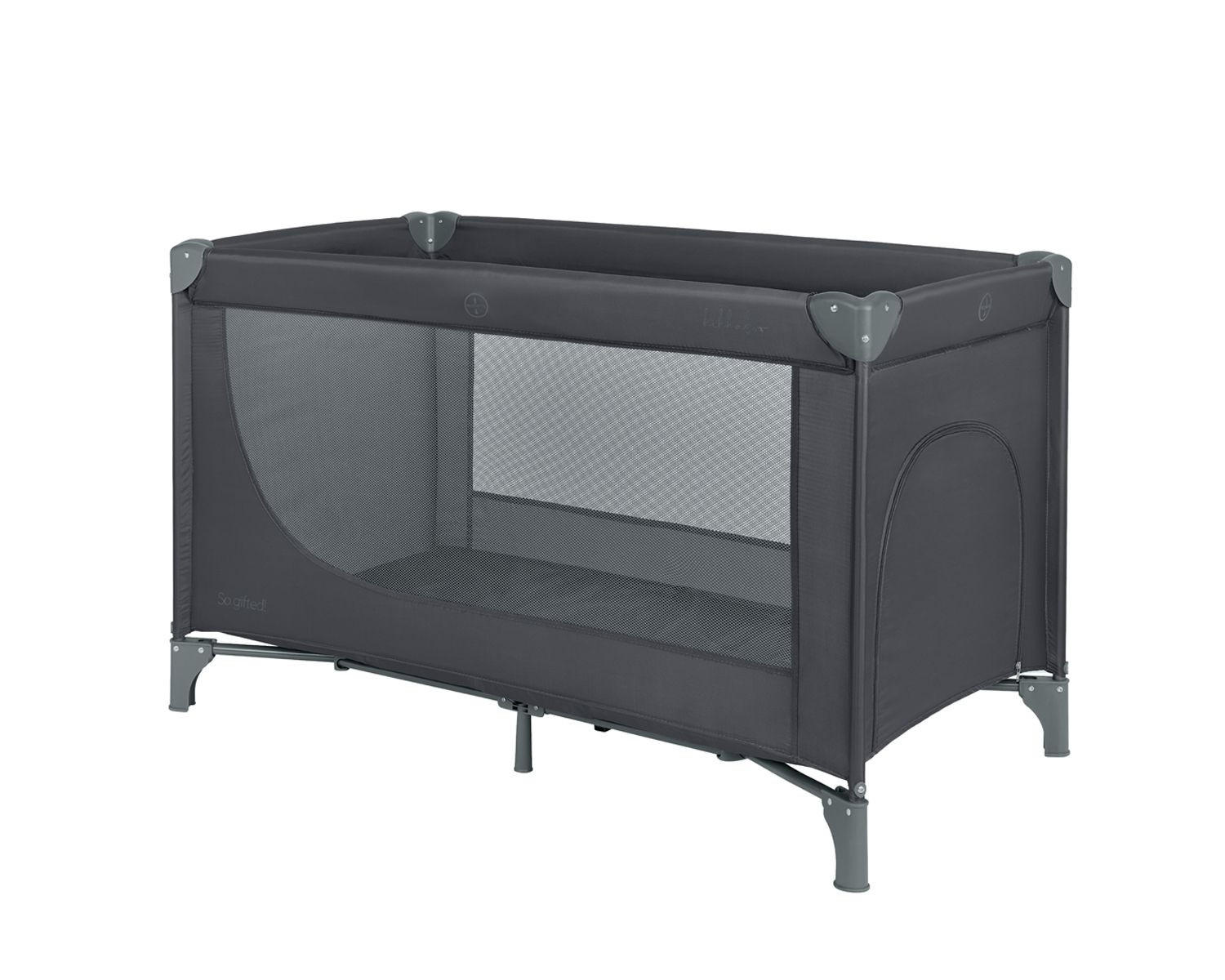 REISEBETT so gifted schwarz weiche Matratzenauflage, Seiteneingang - Schwarz, Metall (60/120cm) - Kikka boo