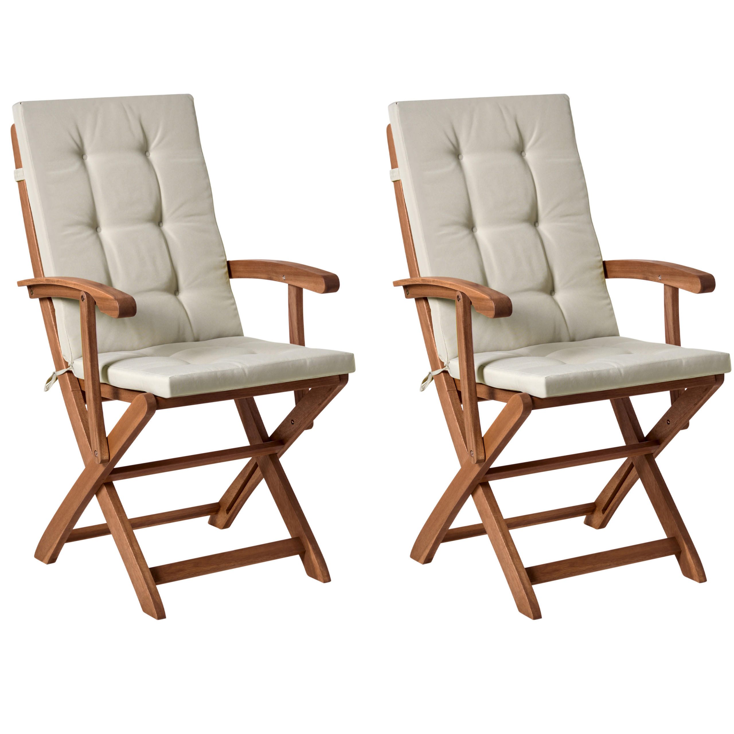 GARTENSTUHL 2er-Set Taupe Maui Premium - Taupe/Braun, Holz (46/92/48cm) - Beliani