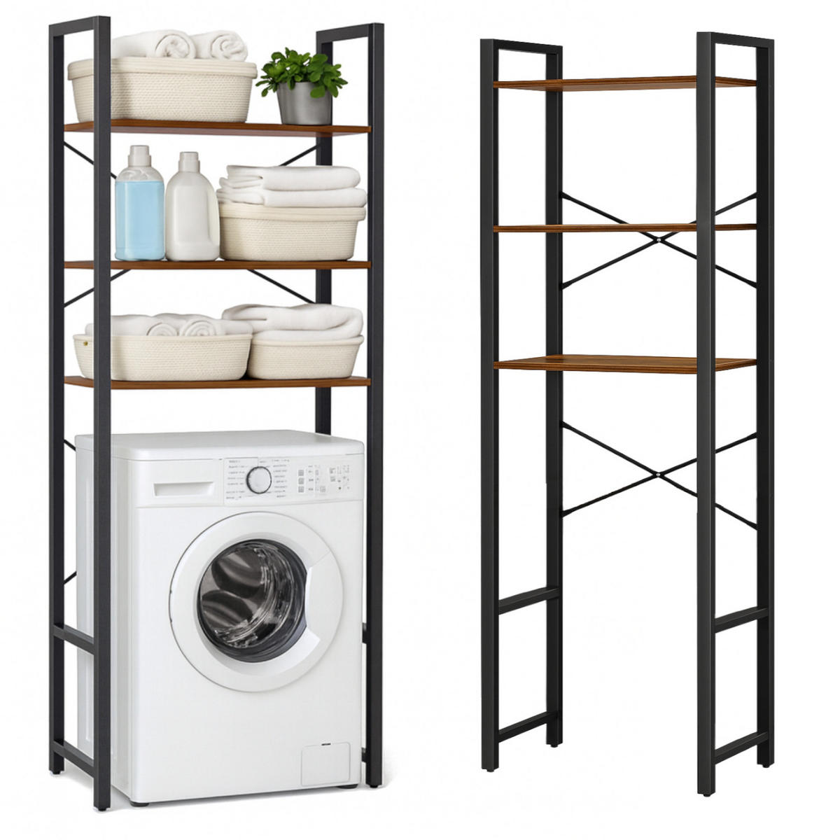 STANDREGAL Holzoptik Metall Dunkelbraun Schwarz für Waschmaschine 186×66×30 cm - Dunkelbraun/Schwarz, Holzwerkstoff/Metall (66/186/30cm) - Begryf