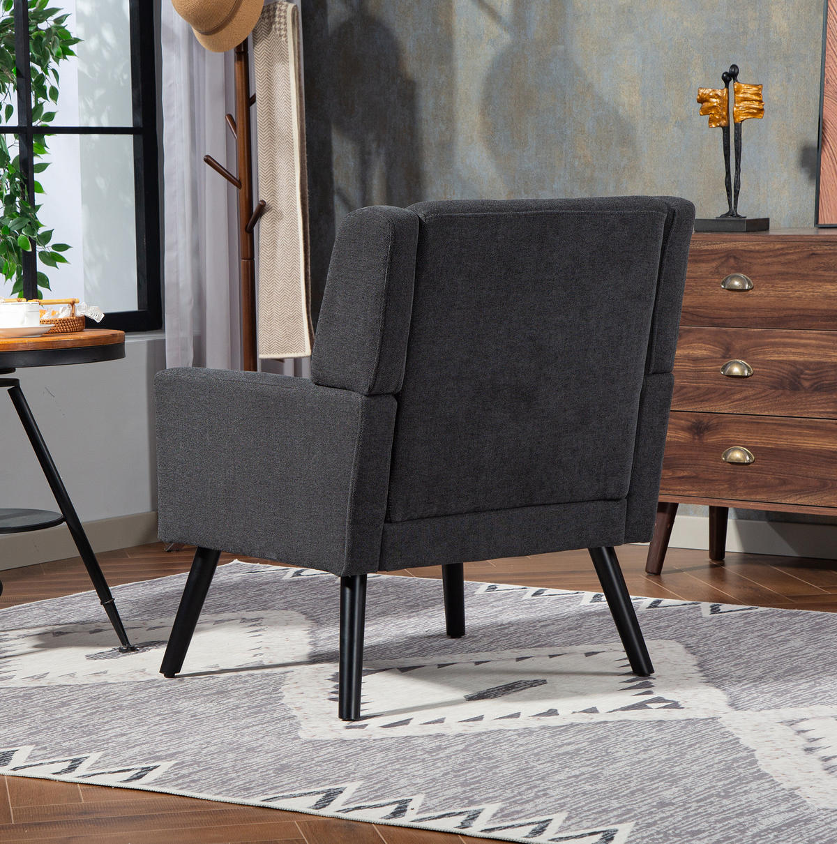 SESSEL Dunkelgrau mit Tufting und Massivholzbeinen, kompakt und bequem,76/68/88 cm - Dunkelgrau, Textil (76/88/68cm) - Flora Grace