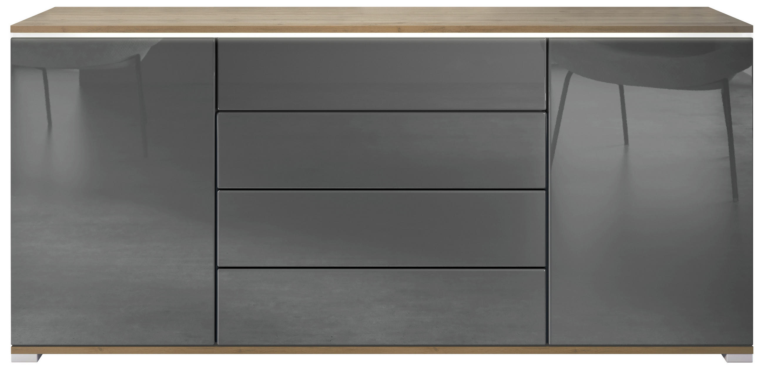 SIDEBOARD Faro Grau Hochglanz - Grau, Holzwerkstoff (166.5/75.5/35cm) - Vladon