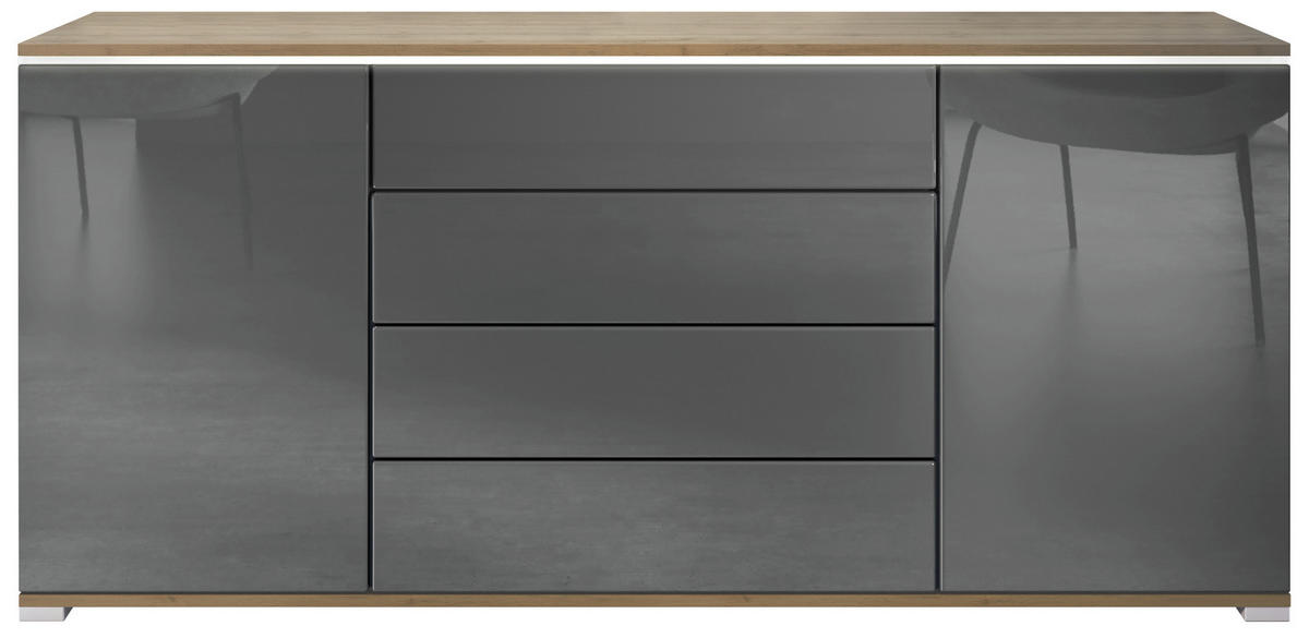 SIDEBOARD Faro Grau Hochglanz - Grau, Holzwerkstoff (166.5/75.5/35cm) - Vladon