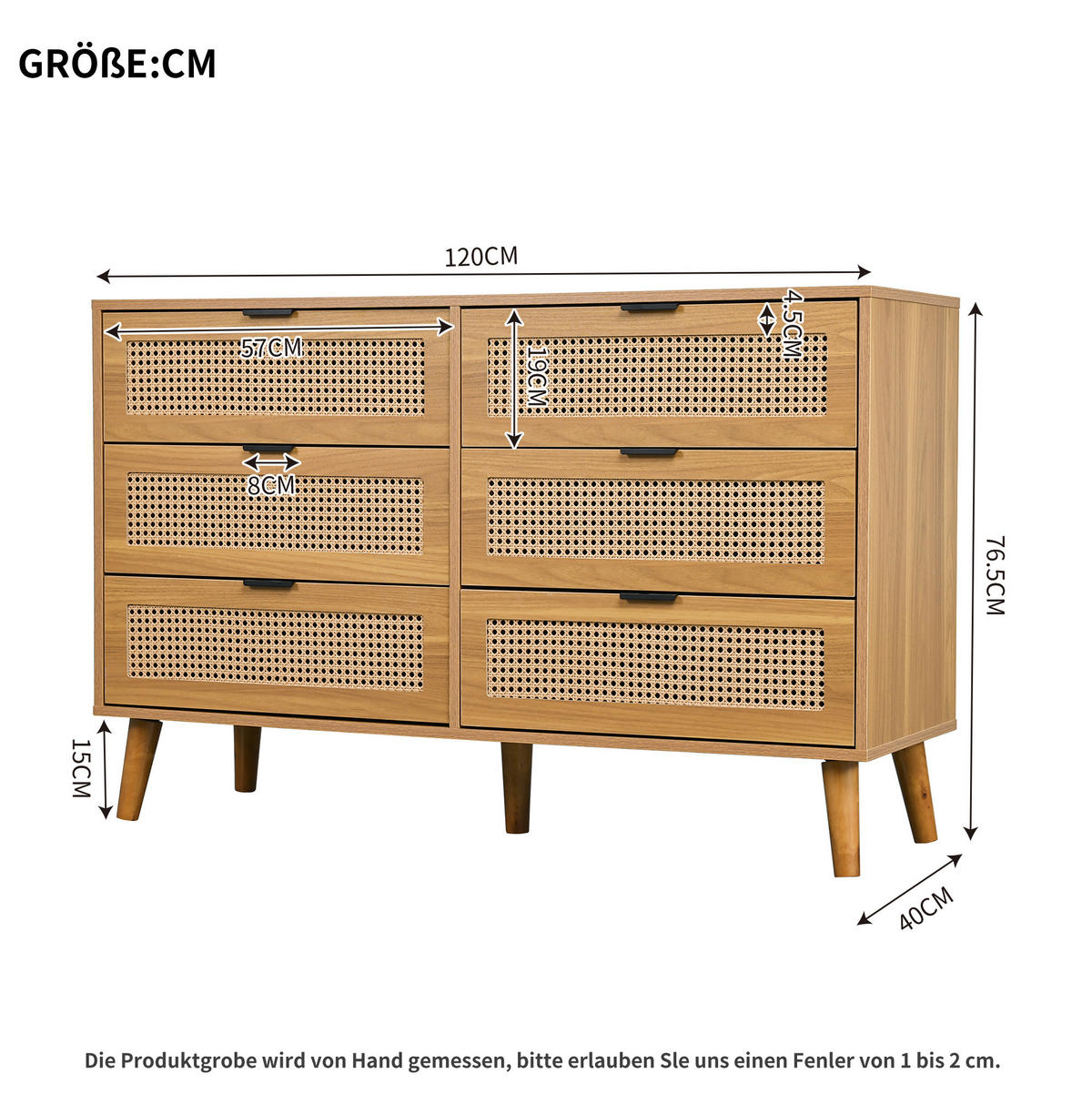 SIDEBOARD 120/76,5/40 cm Walnuss aus Spanplatte mit 6 Schubladen - Naturfarben, Holzwerkstoff (40/76.5/120cm) - OKMYHOME