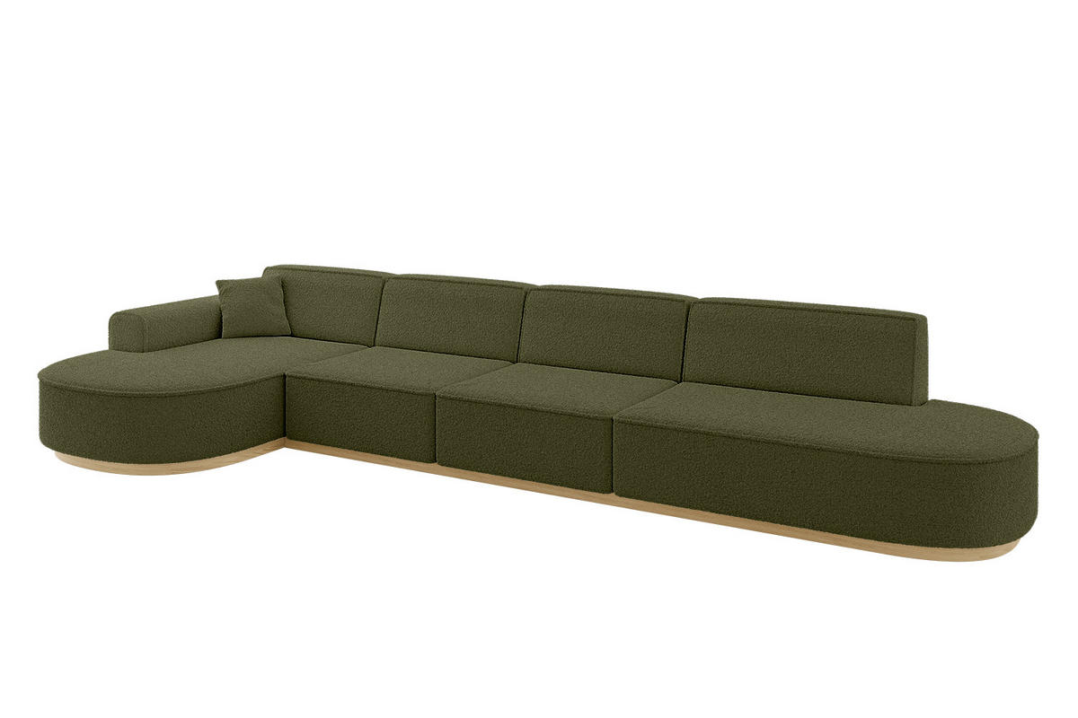 ECKSOFA Ottomane Links MARI-L3-v2 - 413x171x83 cm Grün Bouclé - Grün, Holzwerkstoff/Textil (413/171cm) - ALTDECOR