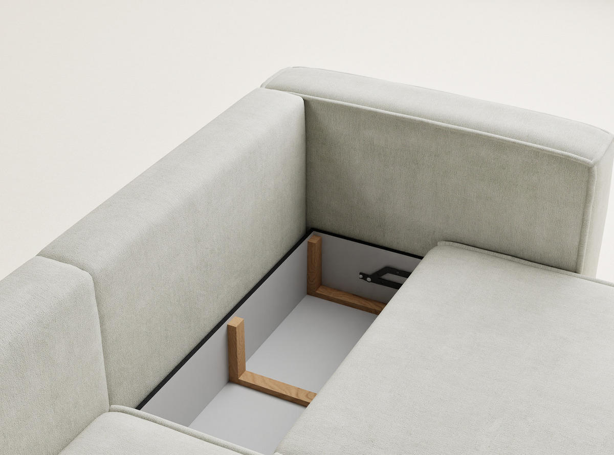 ECKSOFA MIT SCHLAFFUNKTION Velto Creme Webstoff - Creme/Schwarz, Holz/Holzwerkstoff (152/250cm) - Maison de Reve