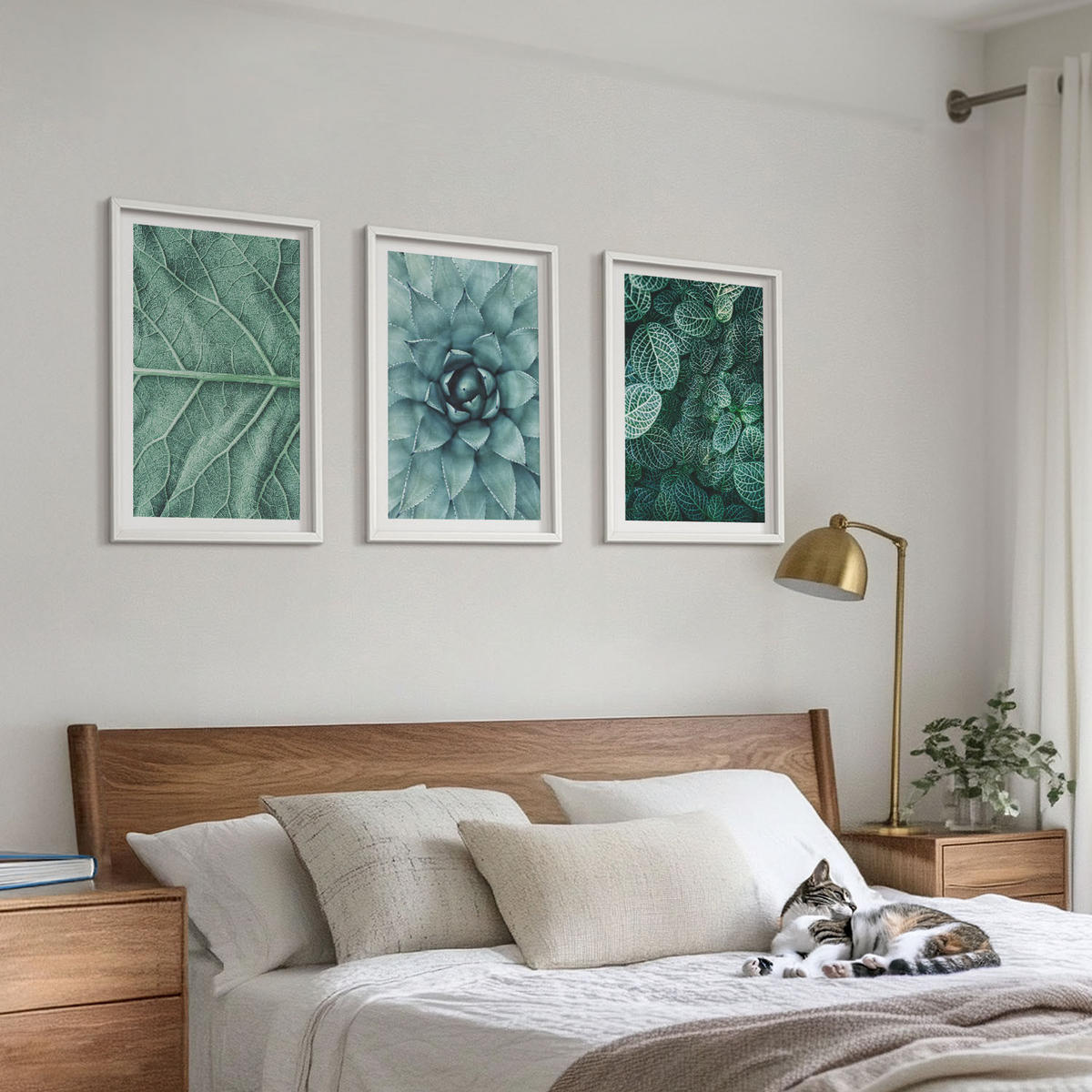 BILDER SET 3er Set - 40x60 cm Weißer Rahmen - Nahaufnahme von Pflanzenblättern - Weiß, Kunststoff (40/60cm) - TULUP