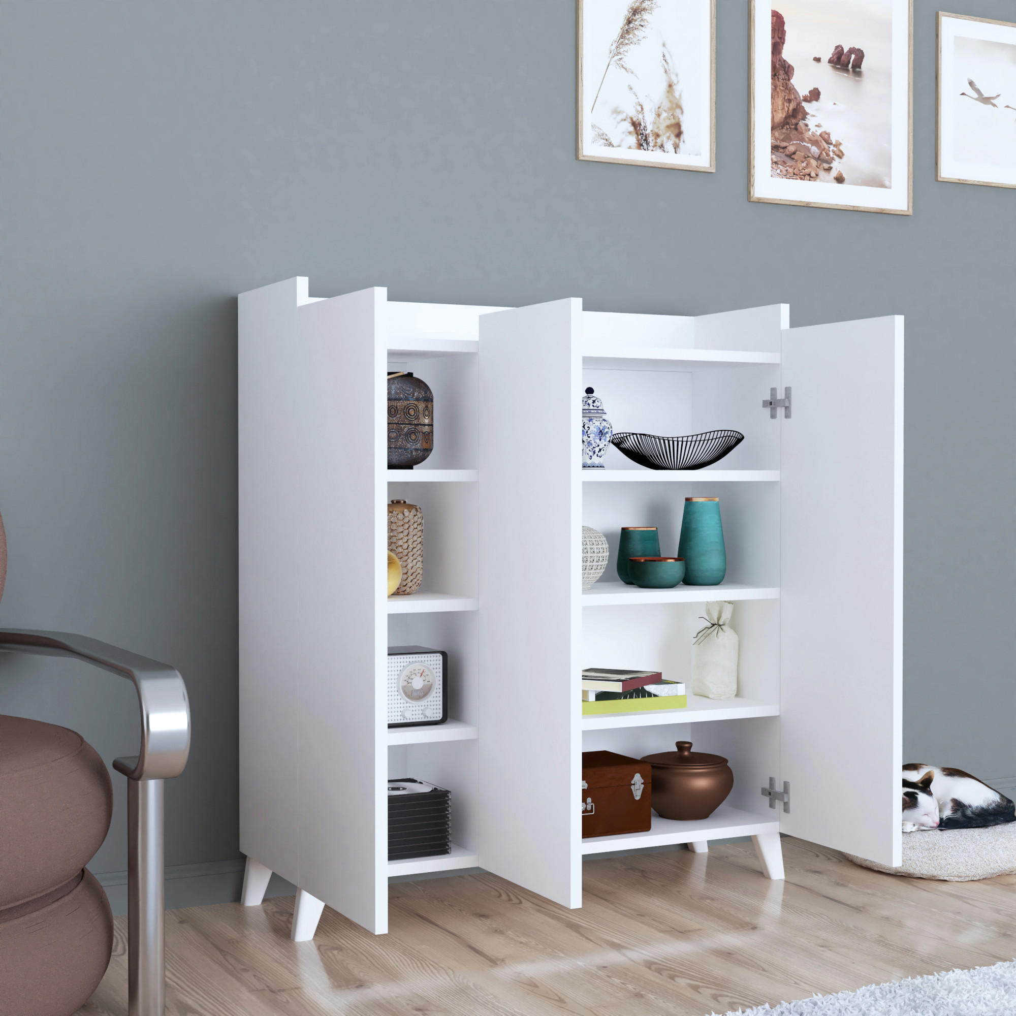 KOMMODE Sirdal - Weiß, Holzwerkstoff (90/103.5/30cm) - [en.casa]