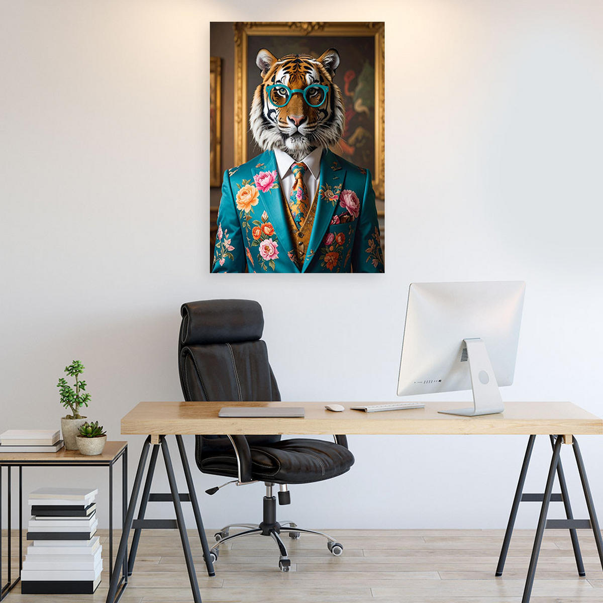 BILD auf Leinwand, Tiger in einem bunten Anzug Glamour - Multicolor, Textil (20/30cm) - Feeby