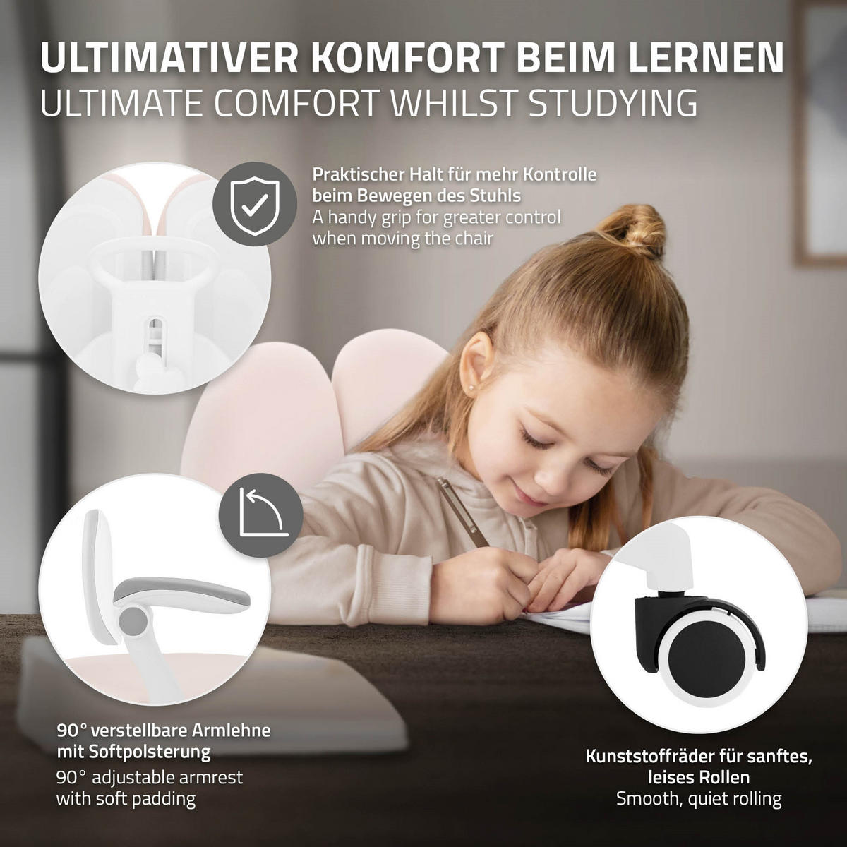 DĚTSKÁ ŽIDLE K PSACÍMU STOLU, béžová, 95–107 cm, z polyesteru - bílá/béžová, textil/plast (53/107/53cm) - ML-DESIGN