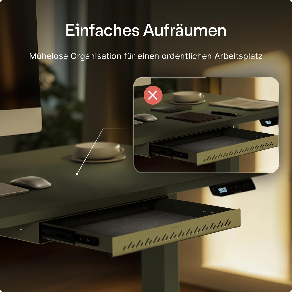 SCHUBLADEN-ORGANIZER unter dem Schreibtisch, 41x27x5cm Grün - Grün, Metall (41/27/5cm) - Desktronic