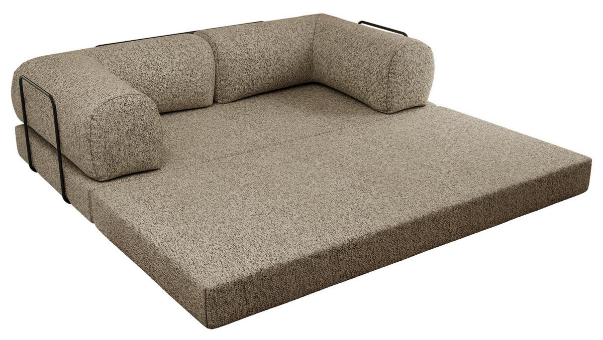 TROJMIESTNA POHOVKA ORSETTO - Taupe Štruktúrovaná látka - čierna/taupe, kov/textil (200/70/100cm) - MKS