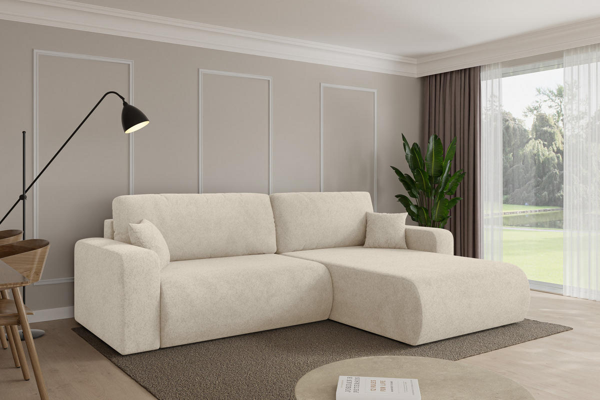 ROHOVÁ SEDAČKA s funkcí spaní, otoman vpravo BERY-L 276x193x88 krémová velur - černá/krémová, kompozitní dřevo/textil (276/193cm) - ALTDECOR