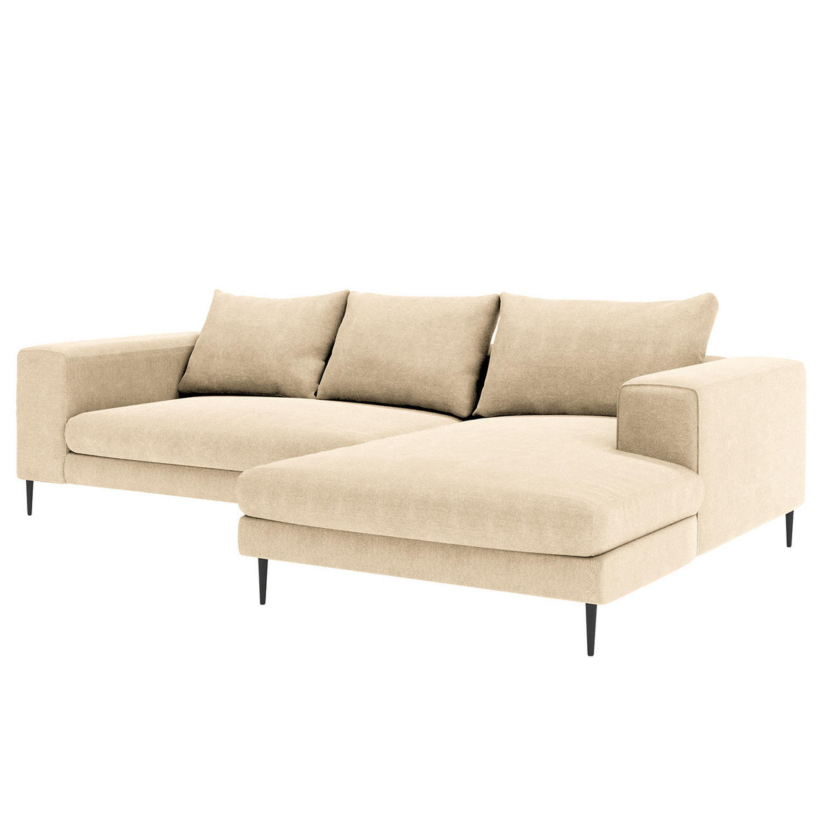 ECKSOFA mit Longchair Small - Beige/Schwarz, Textil/Metall (275/170cm) - home24