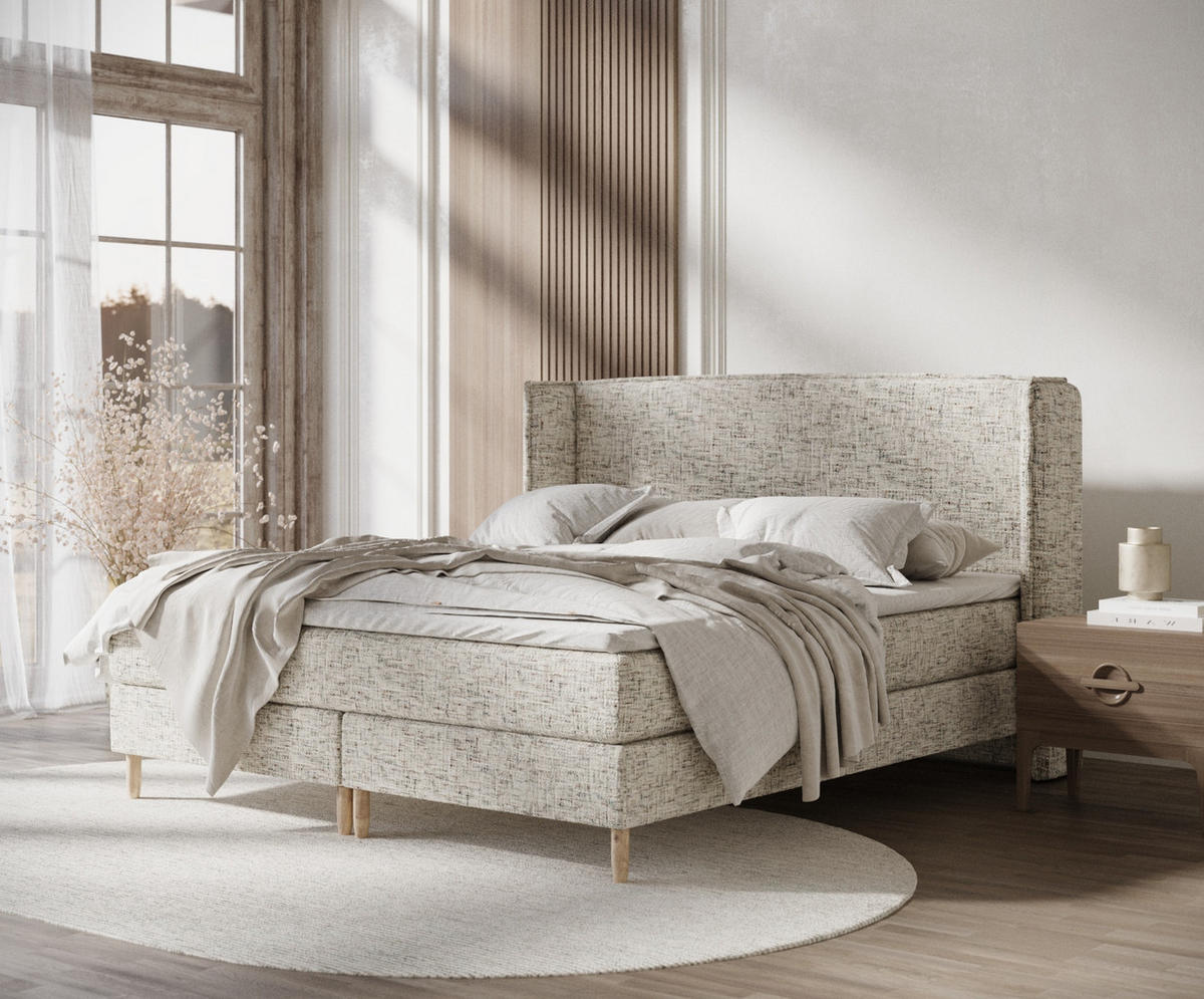 KONTINENTALBETT Ardis Beige 160/200 cm mit Matratze und Topper - Beige/Naturfarben, Holz/Holzwerkstoff (160/200cm) - Maison de Reve