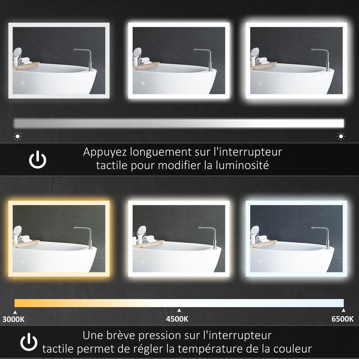 WANDSPIEGEL Silberfarben 70/50/3 cm LED - Transparent, Glas (70/3/50cm) - PANGIVO