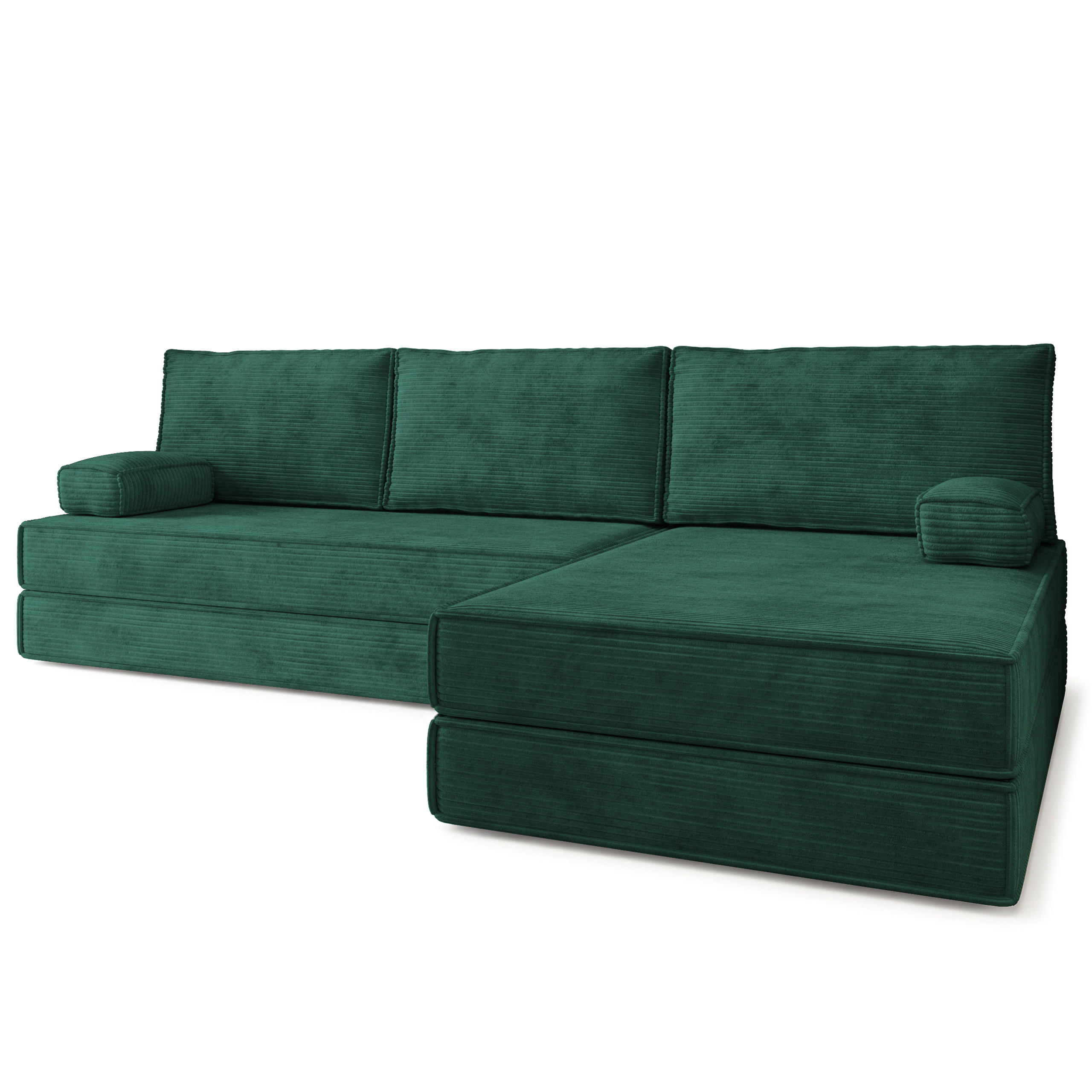 ECKSOFA ANKO modulares Boneless Sofa mit Schlaffunktion Grün Kordstoff - Grün, Textil (270/160cm) - MASSENO