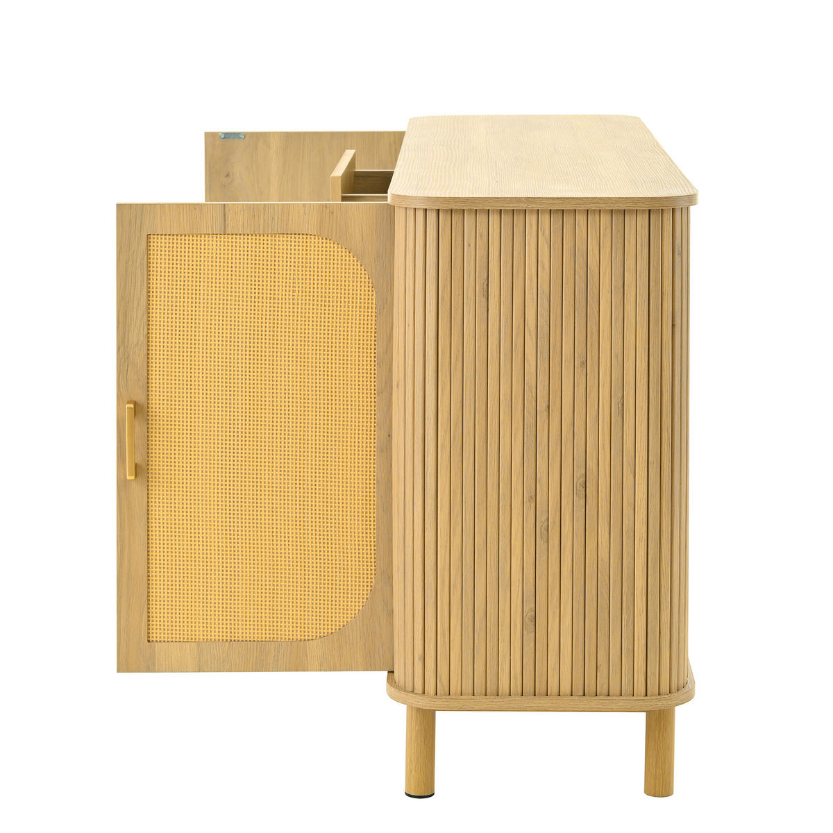 SIDEBOARD Holzoptik Schubladen Regale Metallbeine modern - Naturfarben, Holzwerkstoff (40/80/140cm) - FLIEKS