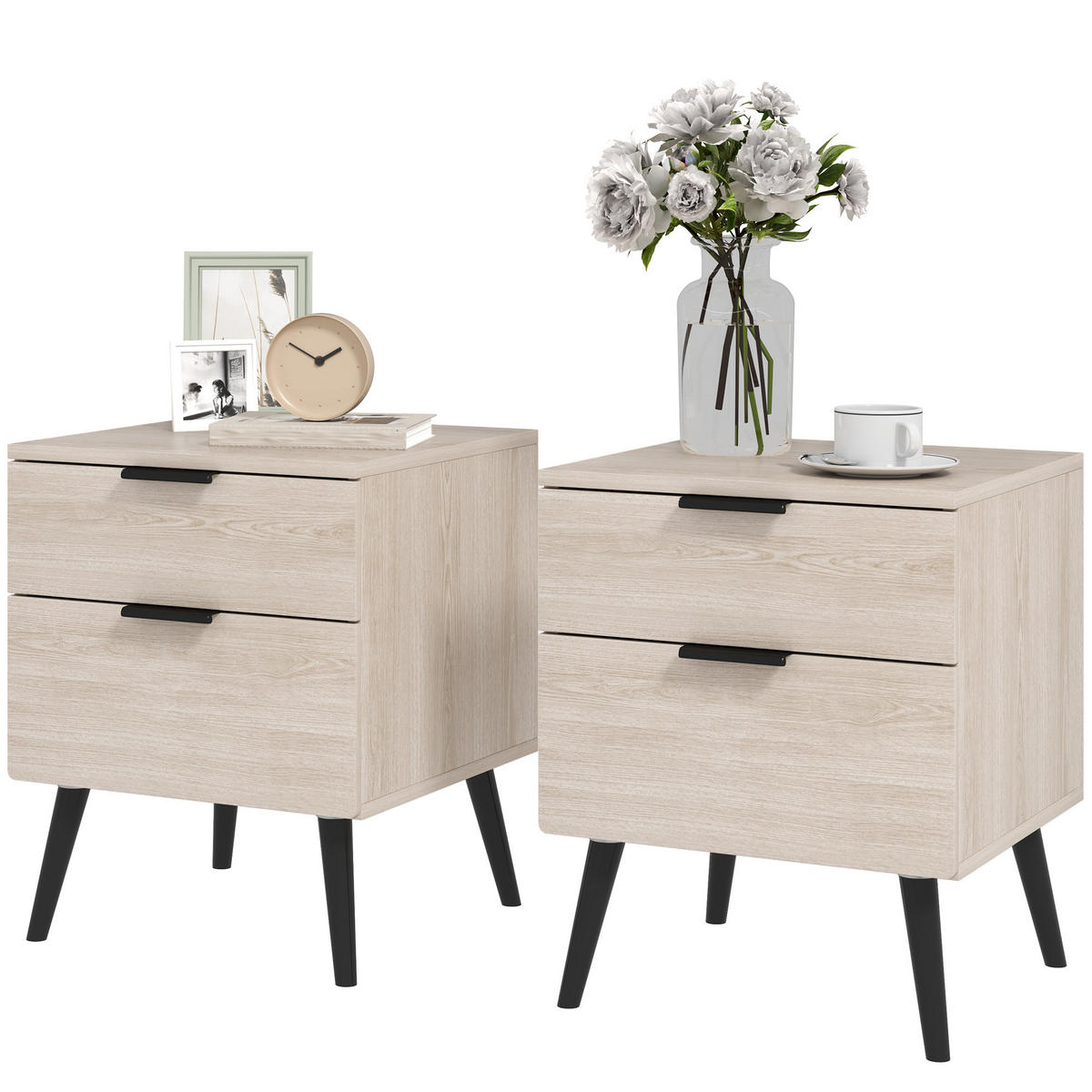 NACHTSCHRANK 2er-Set DE-12853 2-stöckige Schublade Eiche - Eichefarben, Holzwerkstoff (40/50/40cm) - ComfortXL